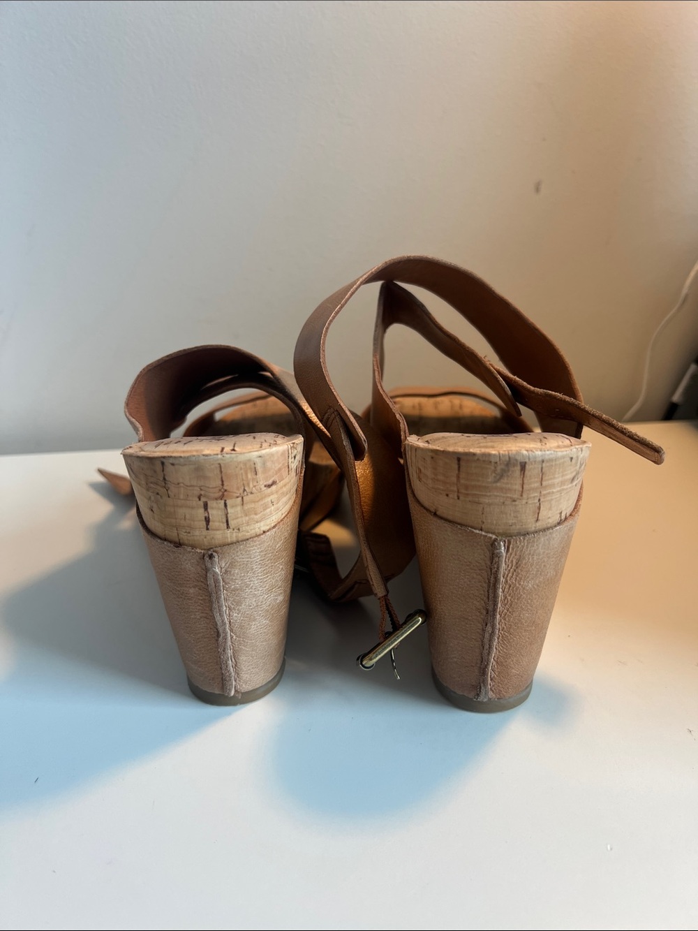 Lucky Brand Moran Platform Sandal Cork Wedge Brown Leather - Picture 7 of 10